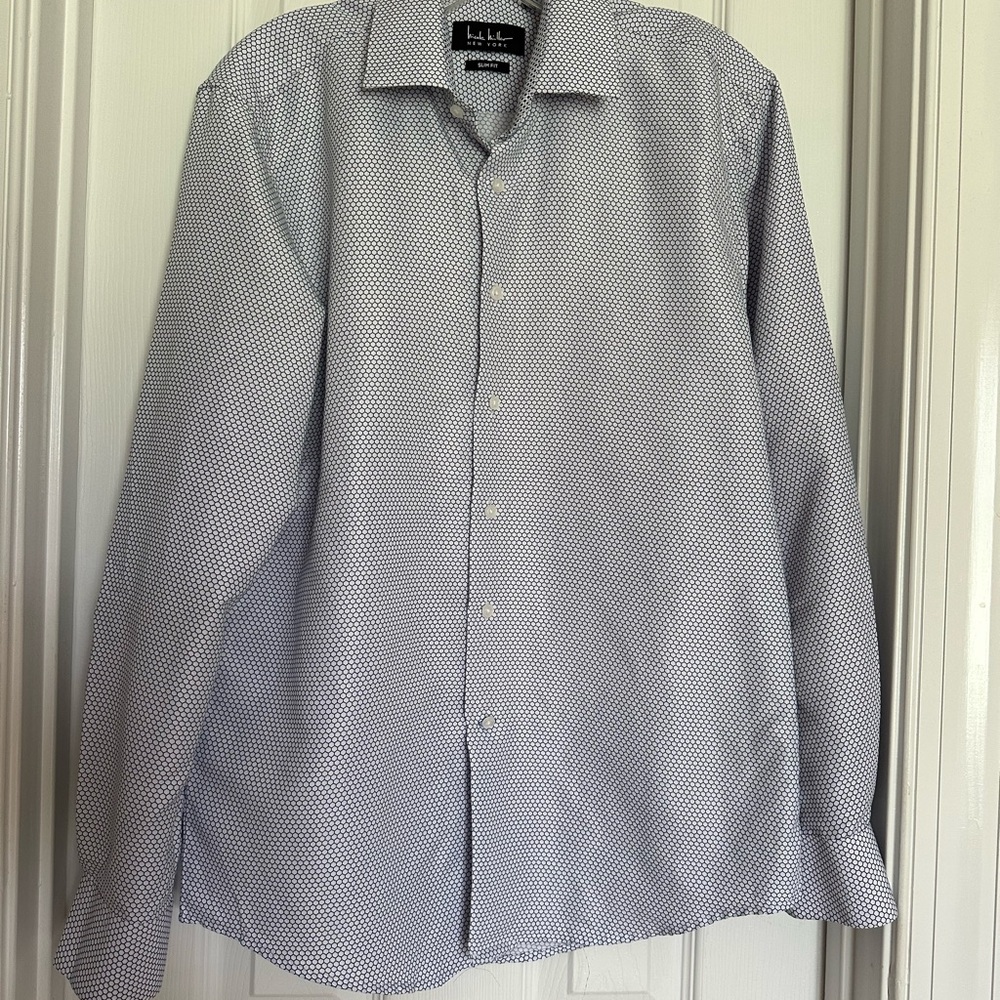 Nicole Miller, Men's Slim Fit Navy and White Shirt